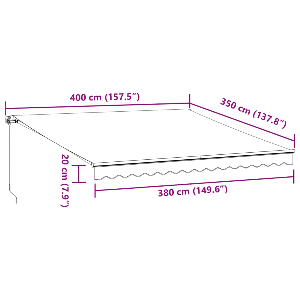 Manual Retractable Awning with LED Burgundy 400x350 cm