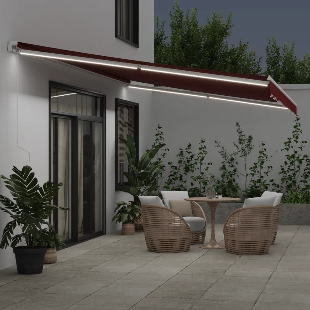 Manual Retractable Awning with LED Burgundy 600x350 cm