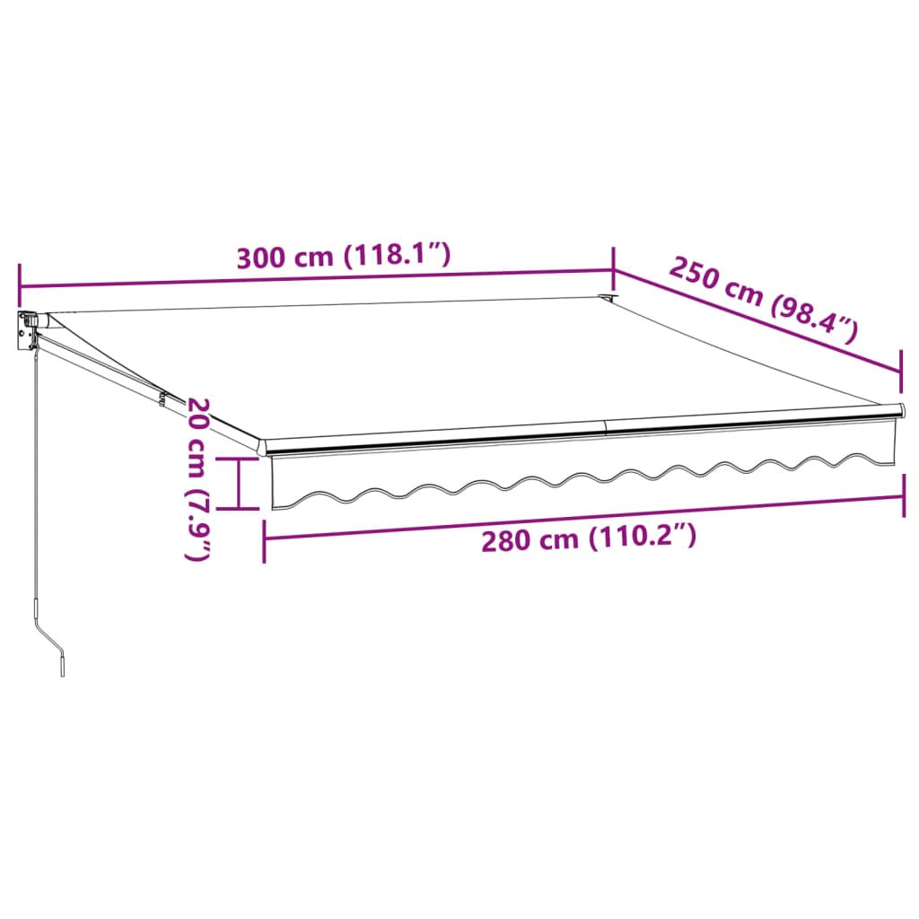 vidaXL Manual Retractable Awning Burgundy 300x250 cm