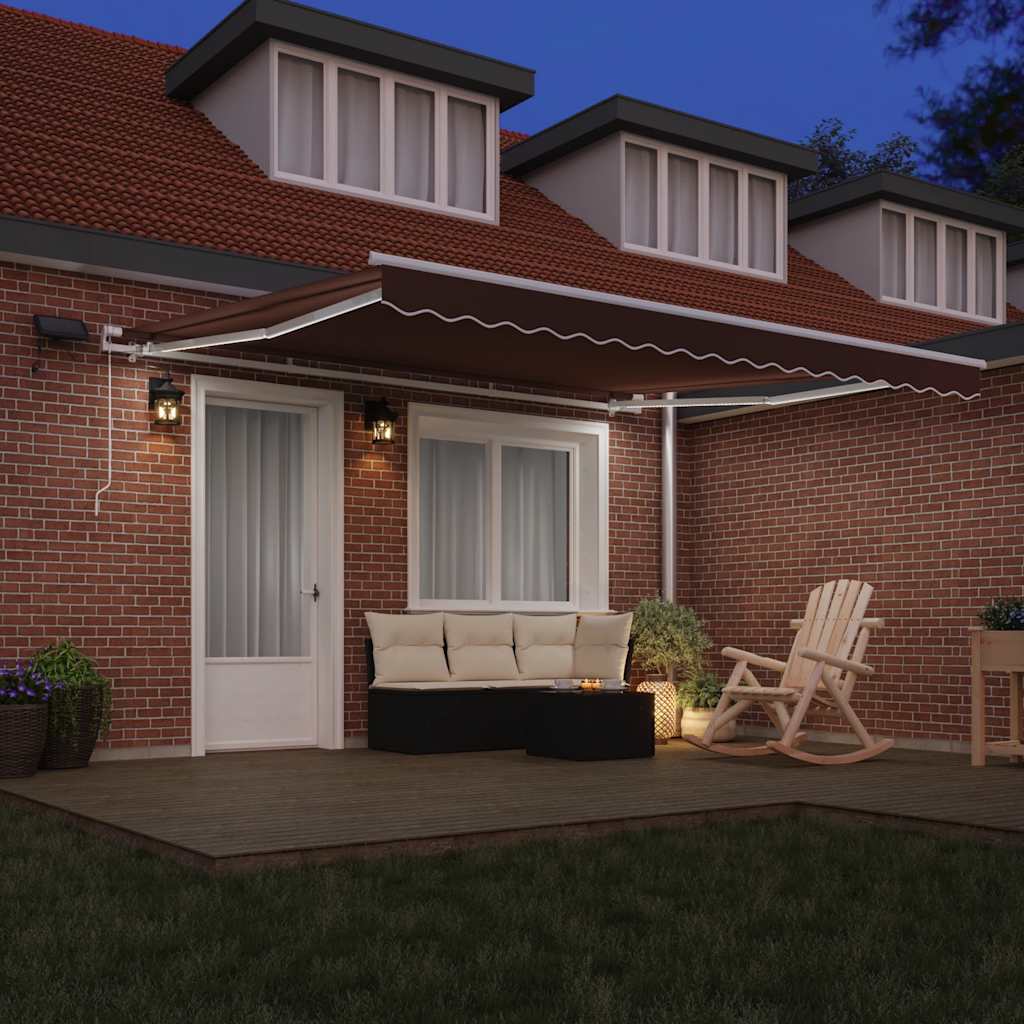 Manual Retractable Awning with LED Brown 400x300 cm