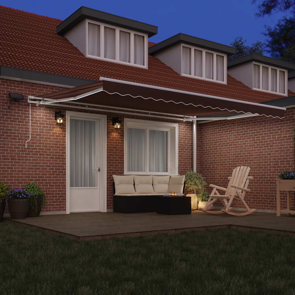 Manual Retractable Awning with LED Brown 450x300 cm