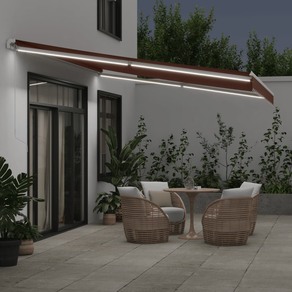 Manual Retractable Awning with LED Brown 450x350 cm