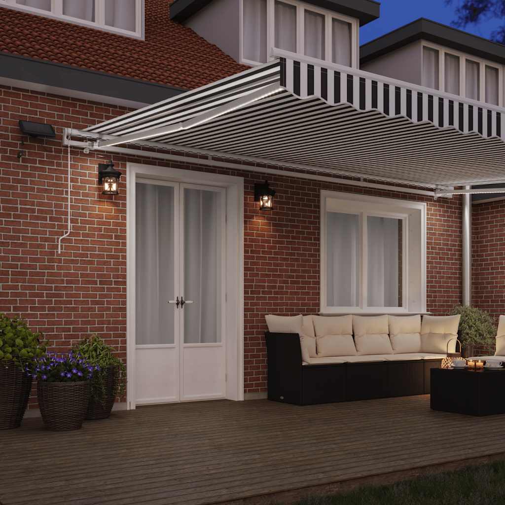 Manual Retractable Awning with LED Anthracite&White 500x300 cm