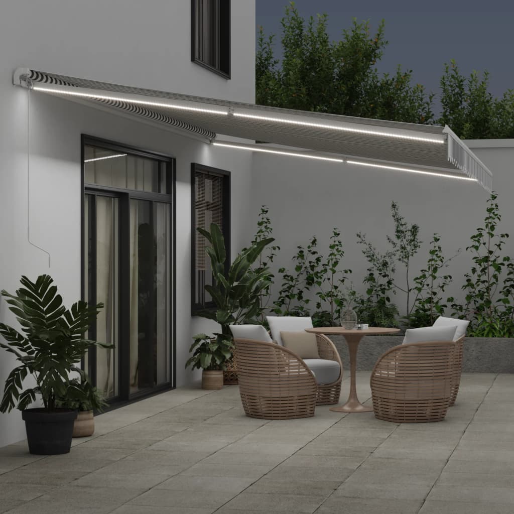 Manual Retractable Awning with LED Anthracite&White 600x350 cm