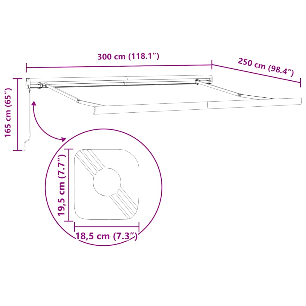 vidaXL Retractable Awning Anthracite and White 3x2.5 m Fabric&Aluminium