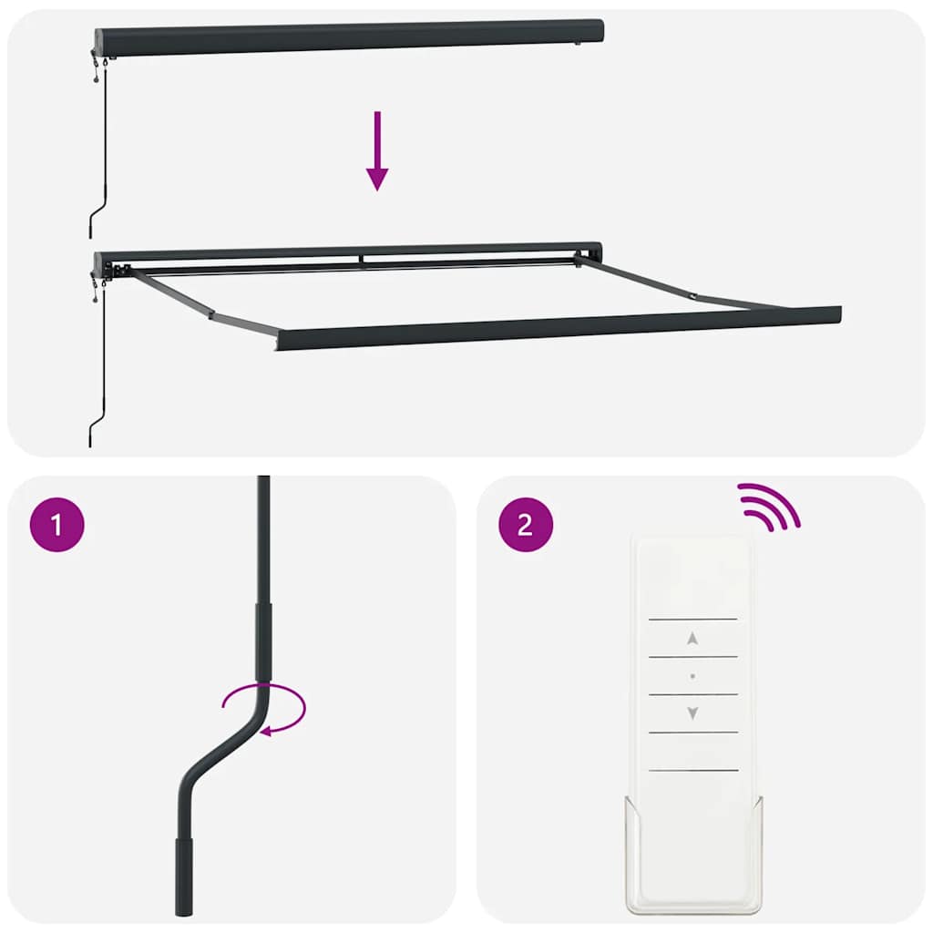 vidaXL Retractable Awning Anthracite and White 3x2.5 m Fabric&Aluminium