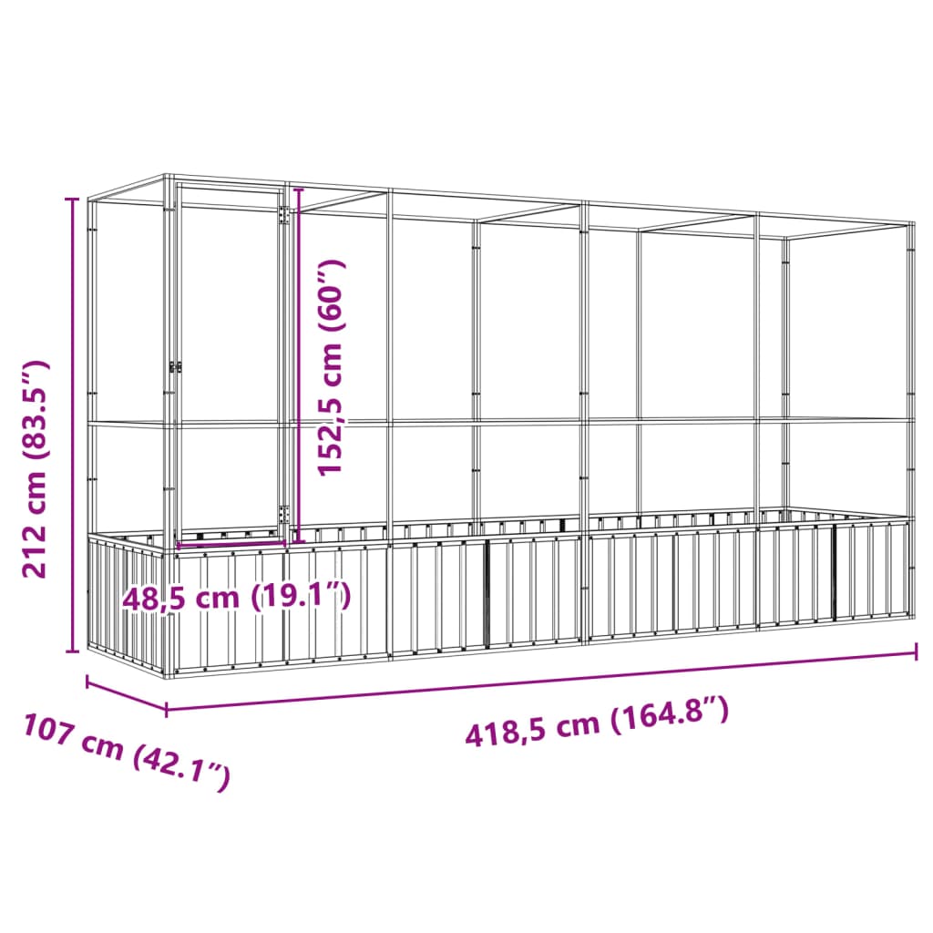 vidaXL Aviary with Extension Silver 418.5x107x212 cm Steel