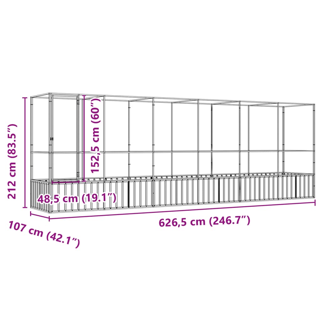 Aviary with Extension Silver 626.5x107x212 cm Steel