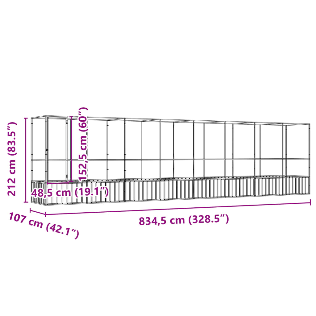 vidaXL Aviary with Extension Silver 834.5x107x212 cm Steel