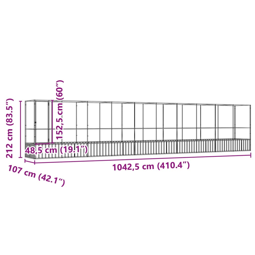 vidaXL Aviary with Extension Silver 1042.5x107x212 cm Steel