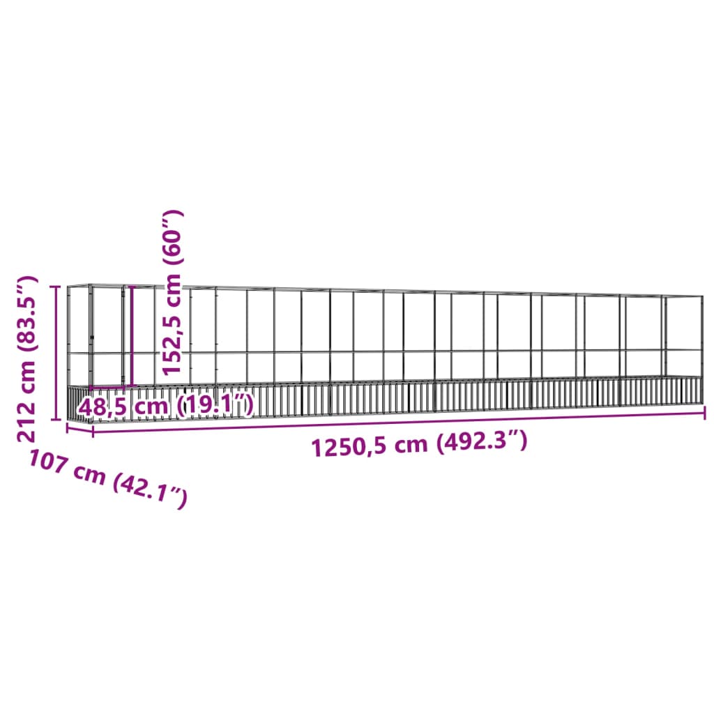 Aviary with Extension Silver 1250.5x107x212 cm Steel