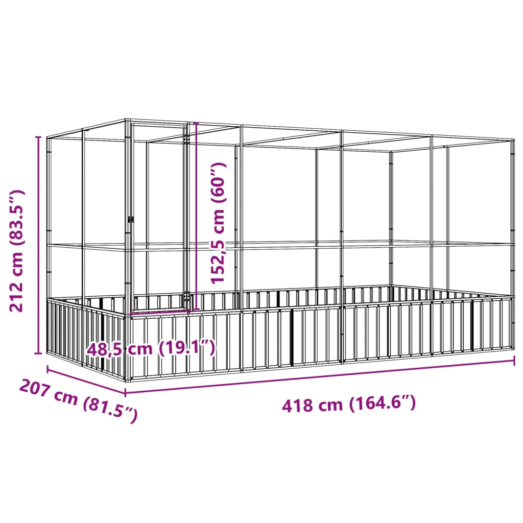 vidaXL Aviary with Extension Silver 418x207x212 cm Steel