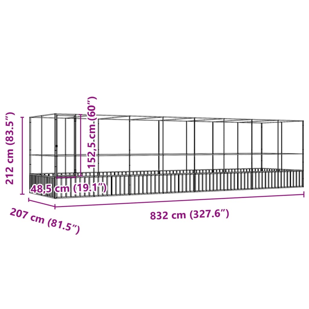 vidaXL Aviary with Extension Silver 832x207x212 cm Steel