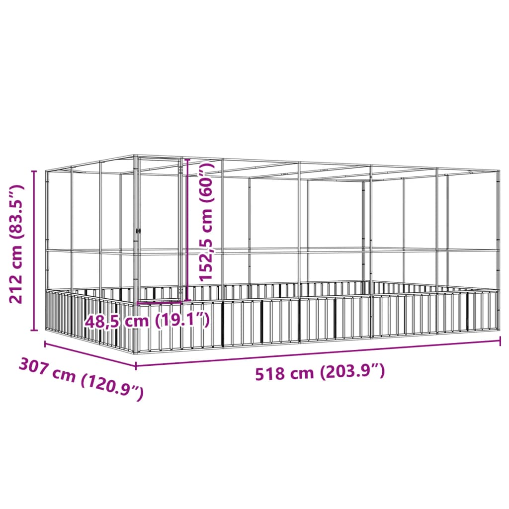 vidaXL Aviary with Extension Silver 518x307x212 cm Steel