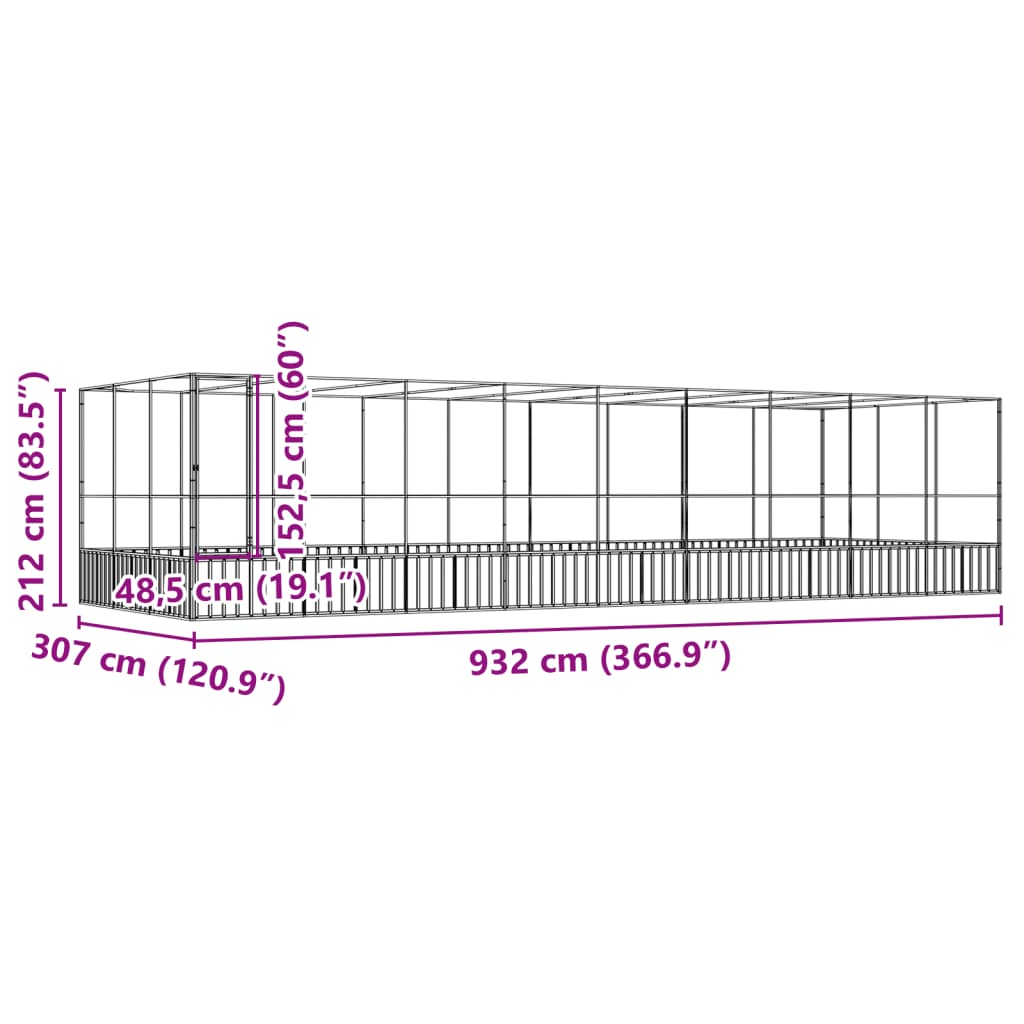 vidaXL Aviary with Extension Silver 932x307x212 cm Steel