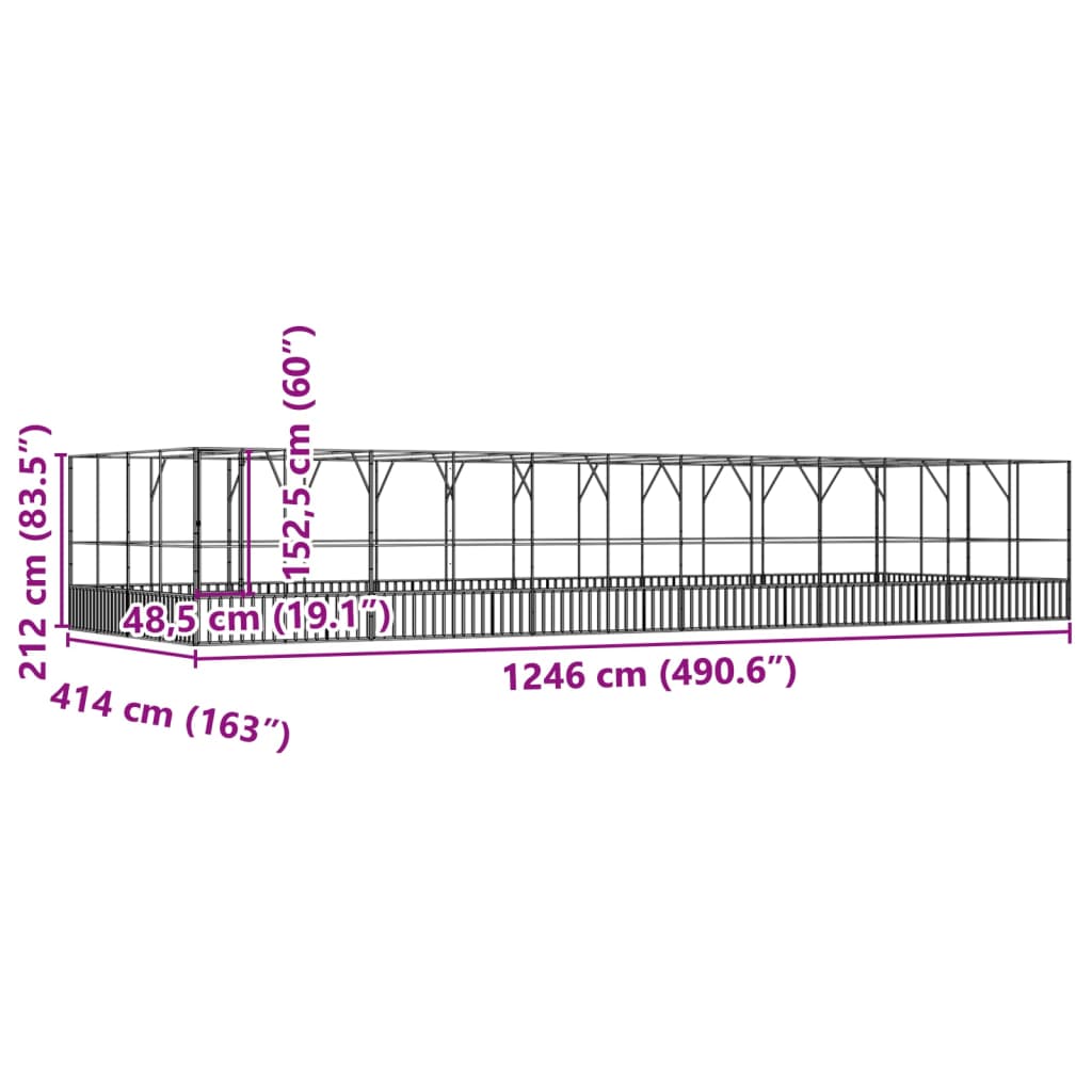 vidaXL Aviary with Extension Silver 1246x414x212 cm Steel