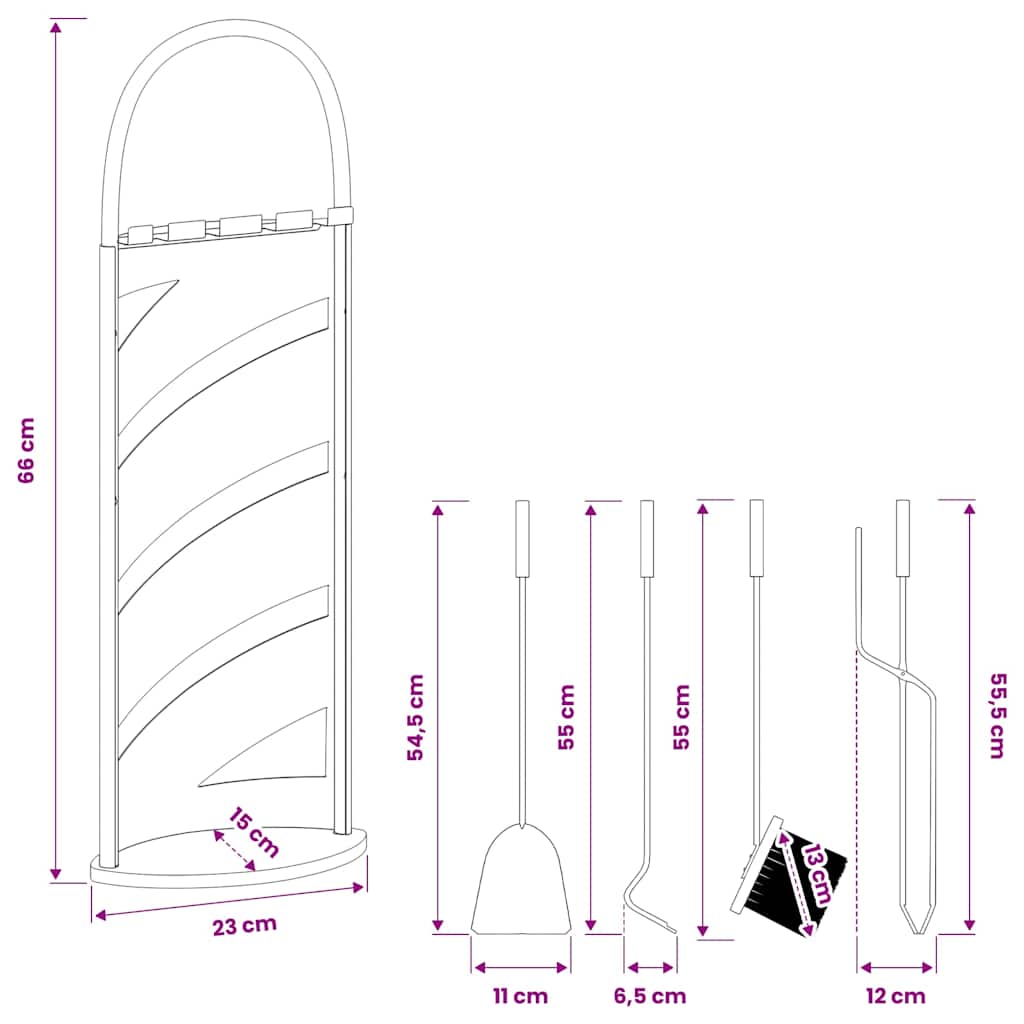 5 Piece Fireplace Tool Set 23x15x66 cm Steel