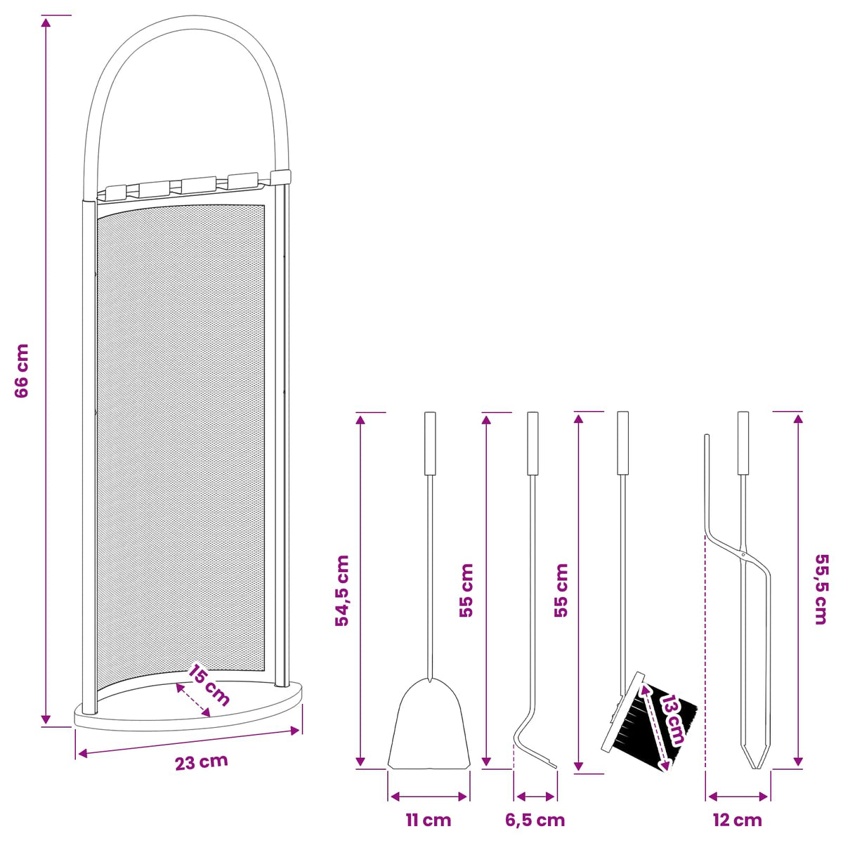 5 Piece Fireplace Tool Set 23x15x66 cm Steel