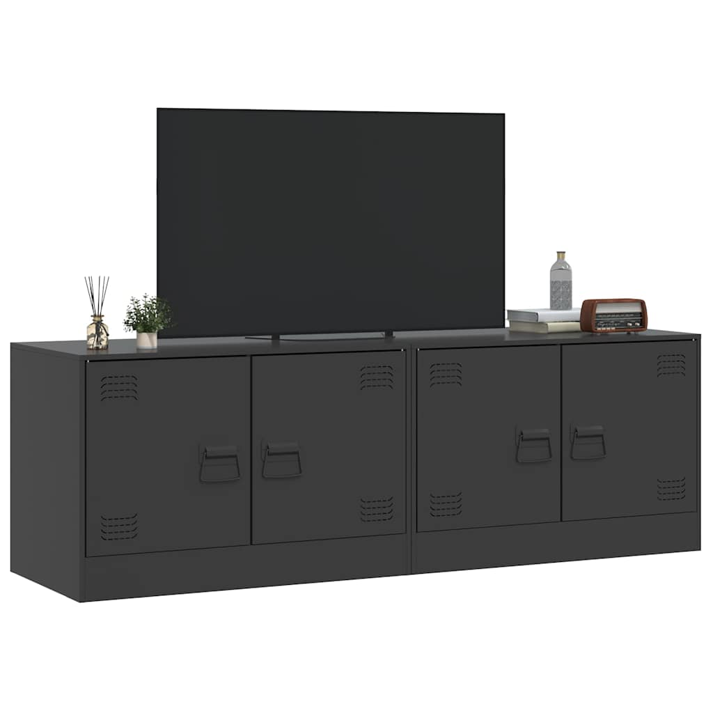 2 Piece TV Cabinet Set Black 67x39x44 cm Steel