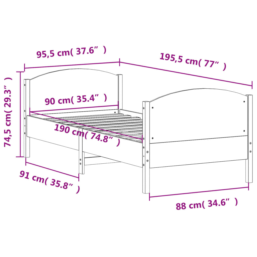 vidaXL Bed Frame without Mattress White 90x190 cm Single Solid Wood Pine