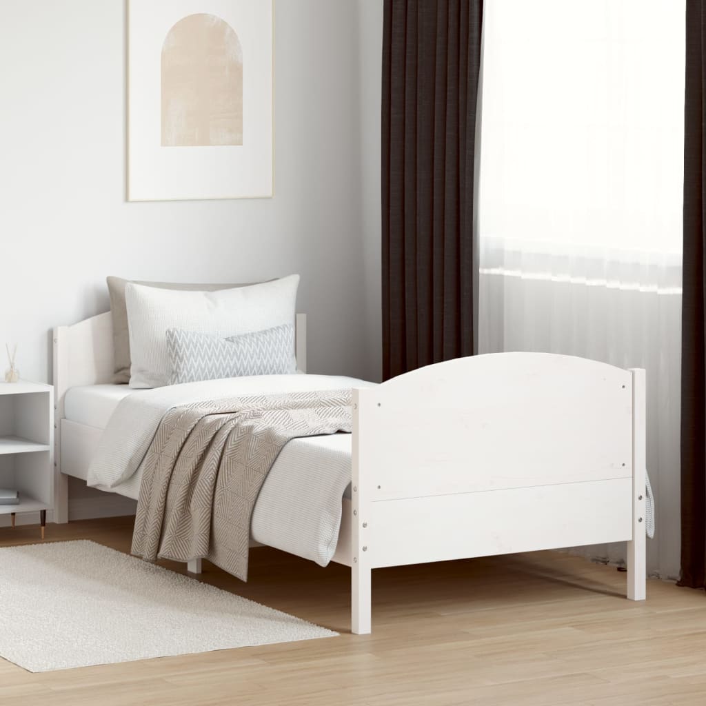 vidaXL Bed Frame without Mattress White 75x190 cm Small Single Solid Wood Pine