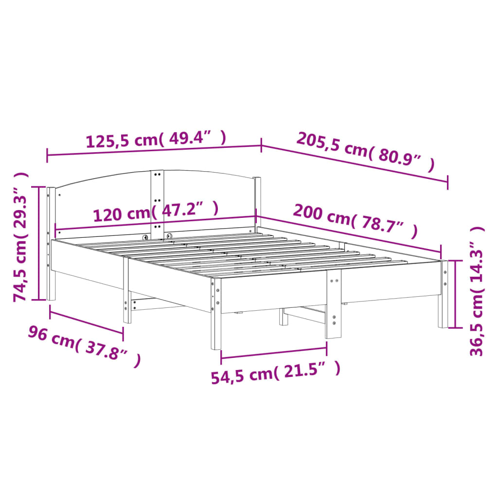 Bed Frame without Mattress 120x200 cm Solid Wood Pine