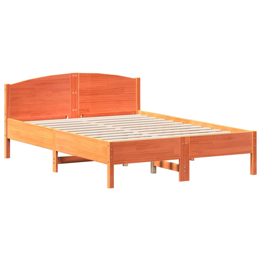 vidaXL Bed Frame without Mattress Wax Brown 135x190 cm Double Solid Wood Pine