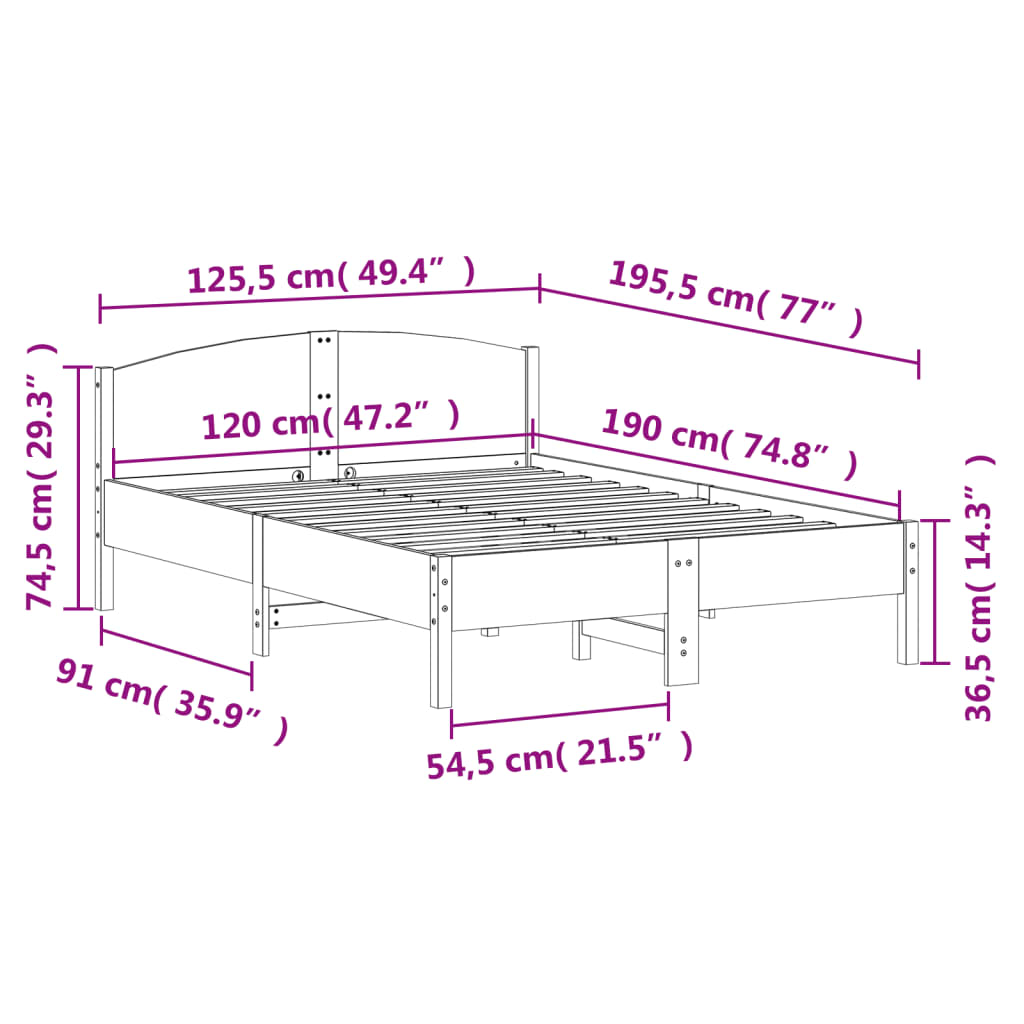 vidaXL Bed Frame without Mattress 120x190 cm Small Double Solid Wood Pine