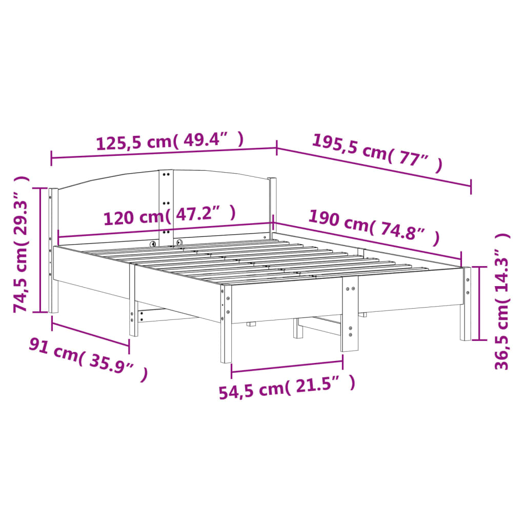 vidaXL Bed Frame without Mattress Wax Brown 120x190 cm Small Double Solid Wood Pine