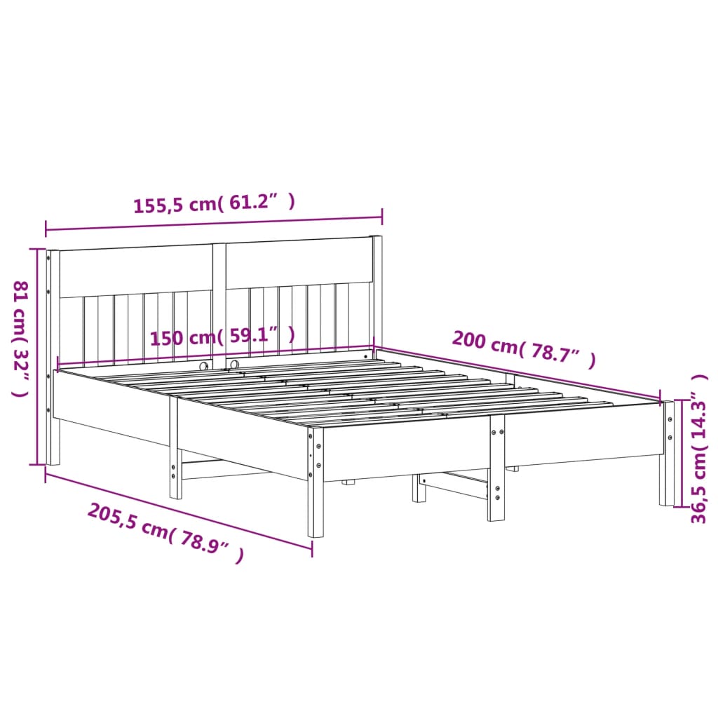 vidaXL Bed Frame without Mattress Wax Brown 150x200 cm King Size Solid Wood Pine