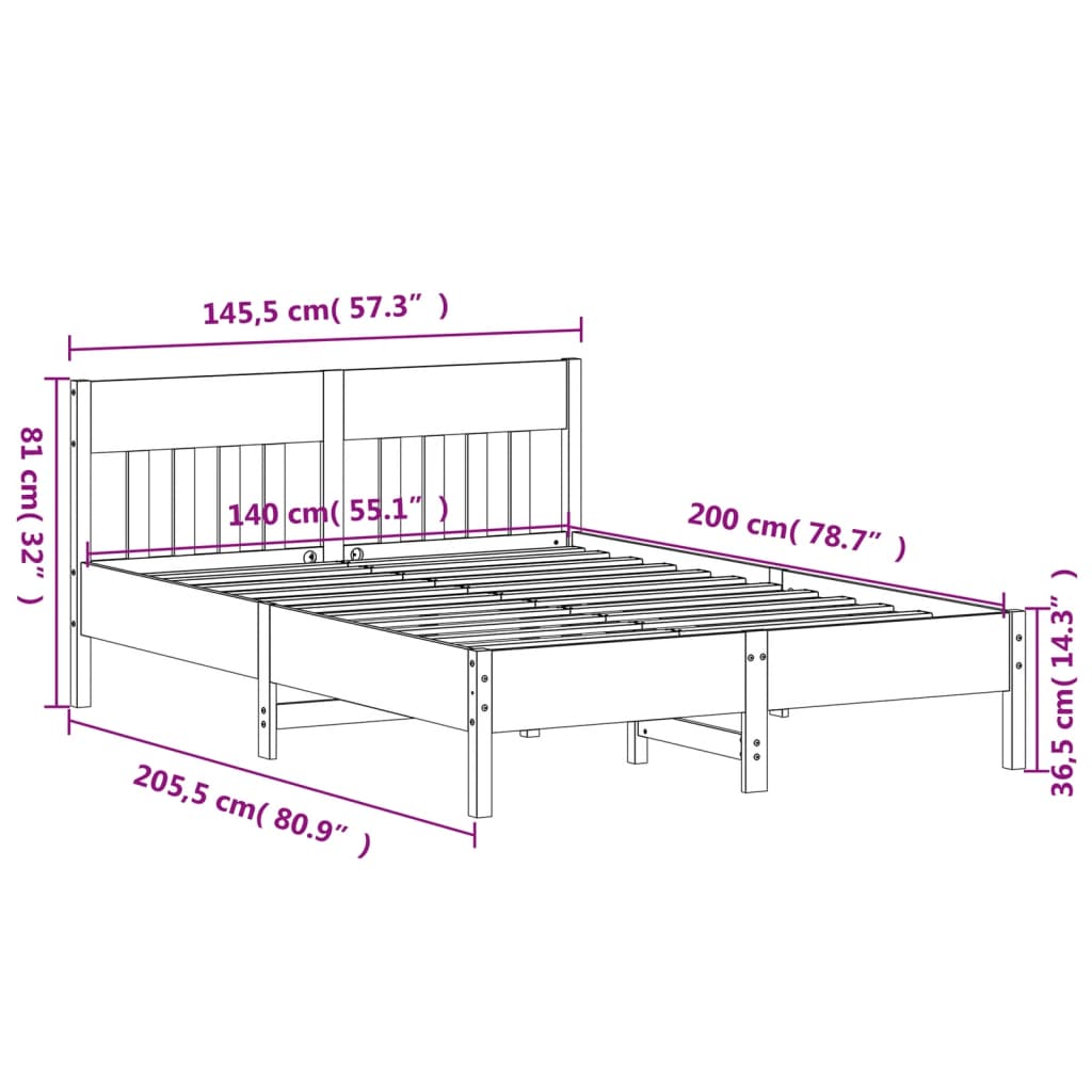 vidaXL Bed Frame without Mattress 140x200 cm Solid Wood Pine