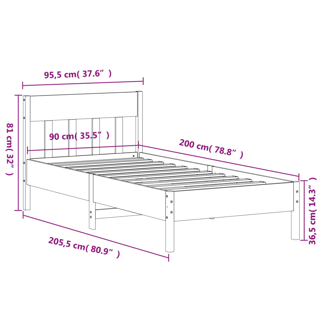 vidaXL Bed Frame without Mattress White 90x200 cm Solid Wood Pine