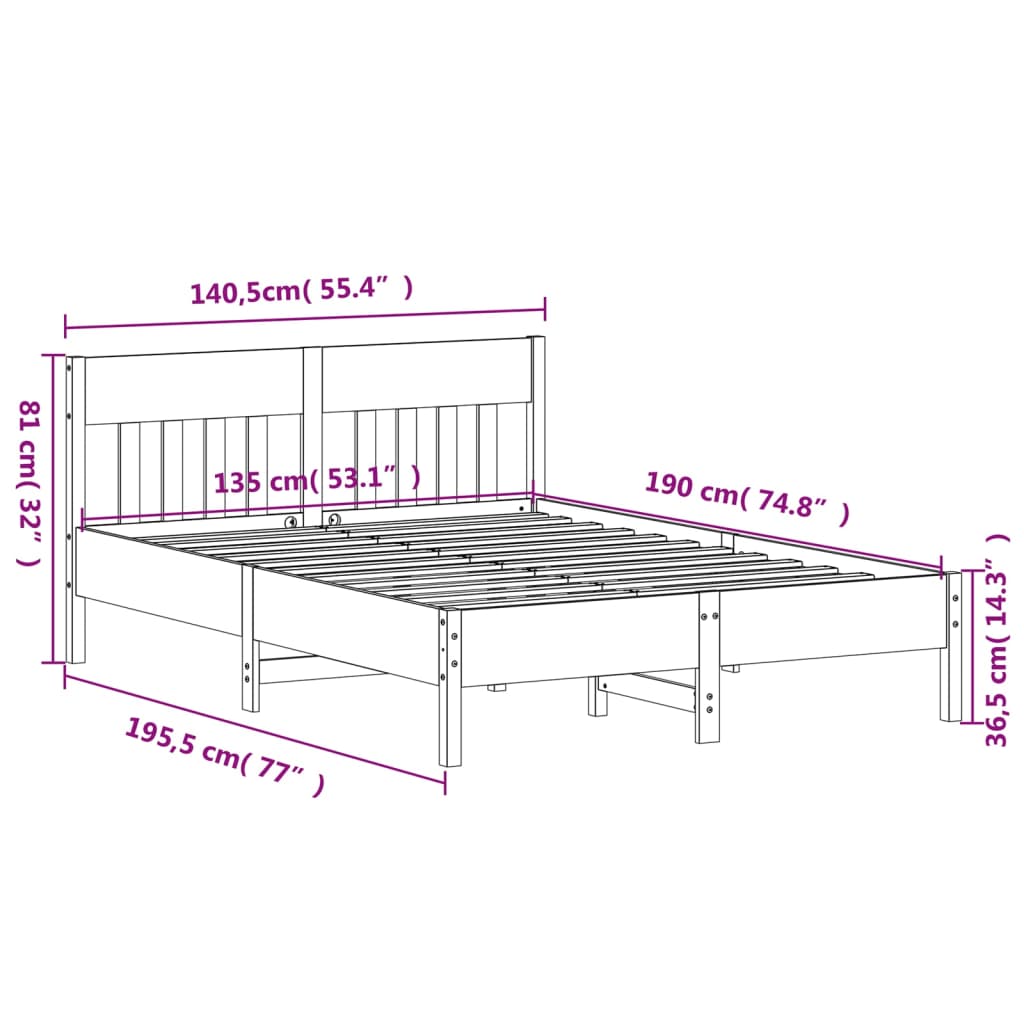 vidaXL Bed Frame without Mattress 135x190 cm Double Solid Wood Pine