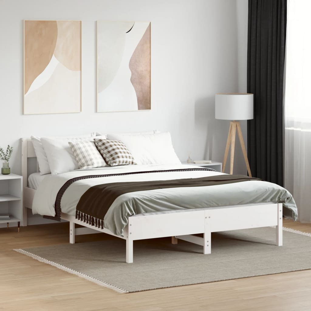 vidaXL Bed Frame without Mattress White 135x190 cm Double Solid Wood Pine