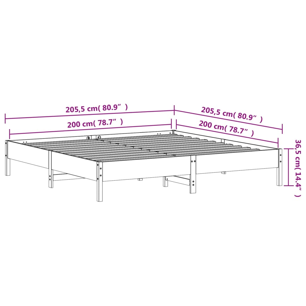 vidaXL Bed Frame without Mattress Wax Brown 200x200 cm Solid Wood Pine