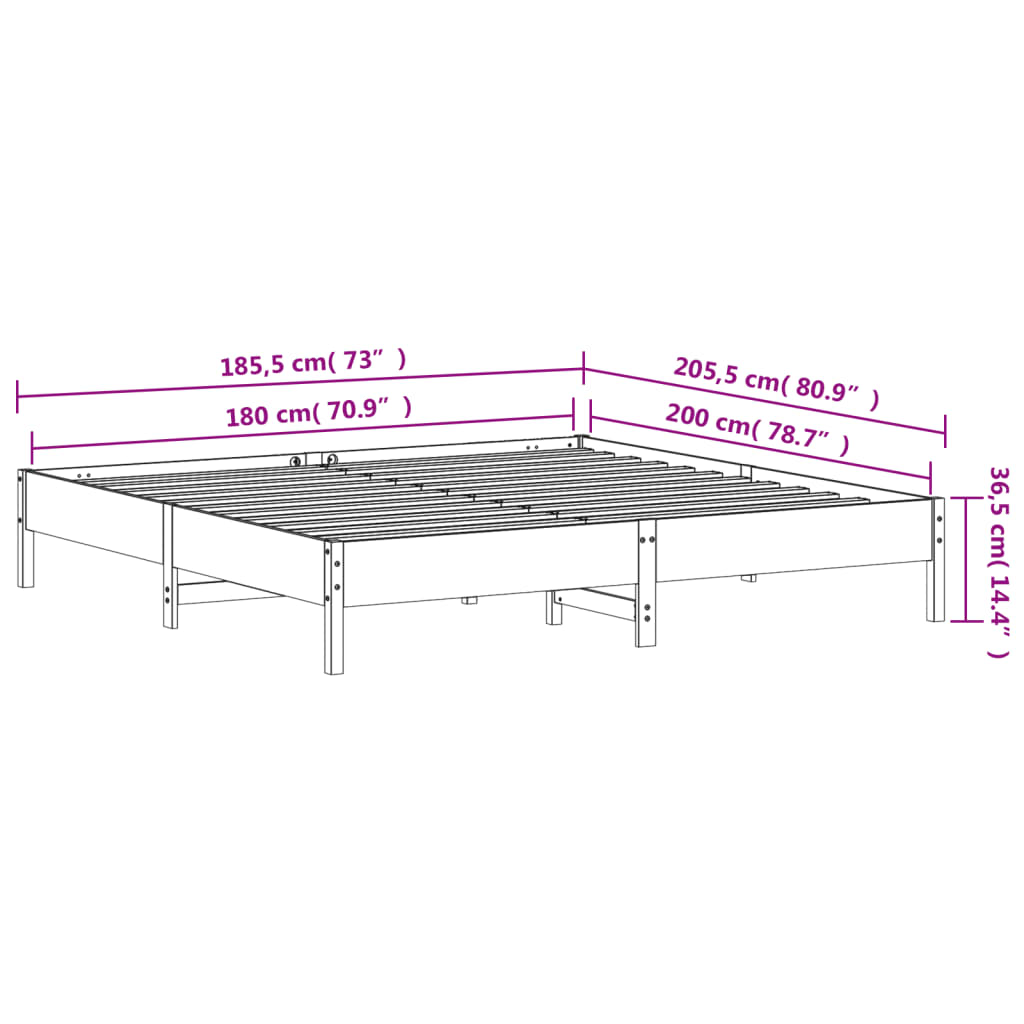 vidaXL Bed Frame without Mattress 180x200 cm Super King Solid Wood Pine