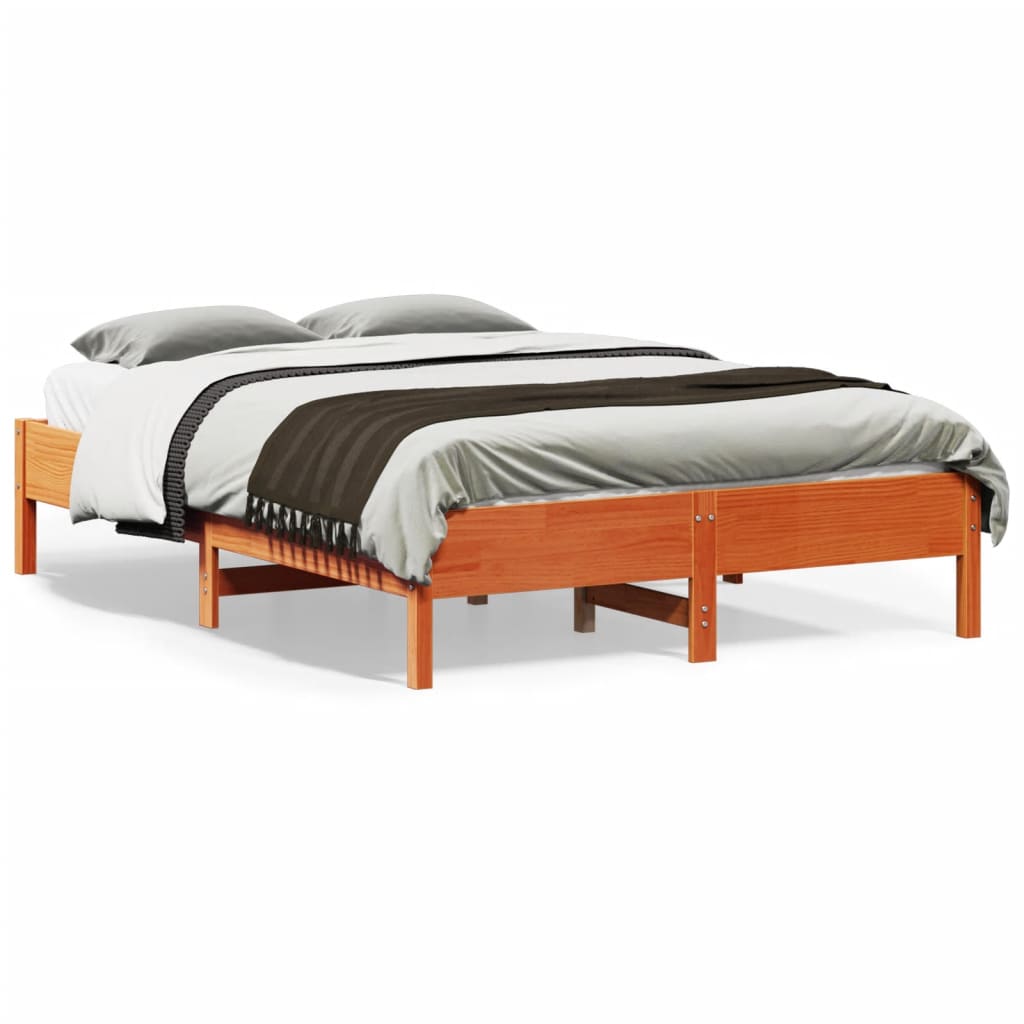 Bed Frame without Mattress Wax Brown 135x190 cm Double Solid Wood Pine