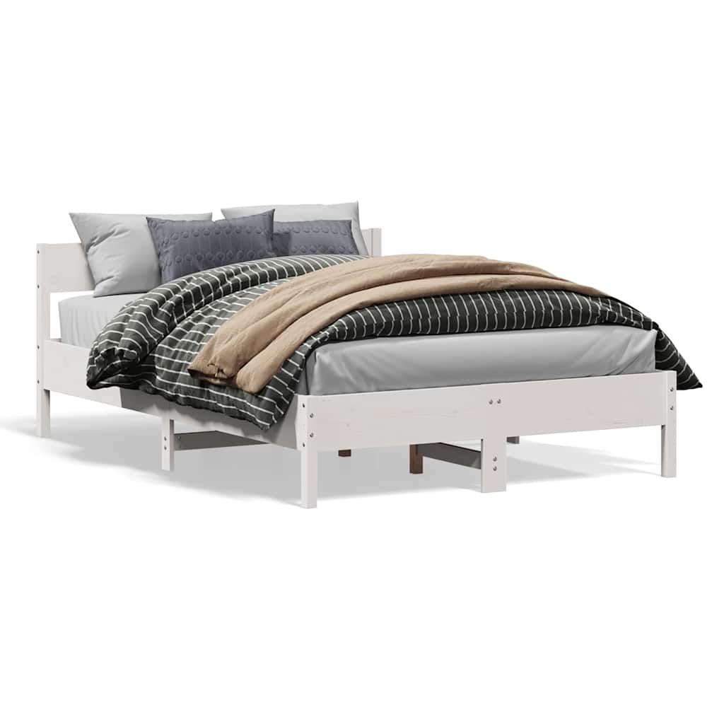 Bed Frame without Mattress White 150x200 cm King Size Solid Wood Pine