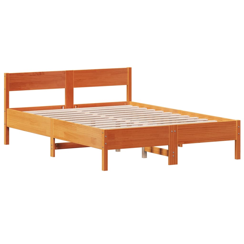 vidaXL Bed Frame without Mattress Wax Brown 150x200 cm King Size Solid Wood Pine