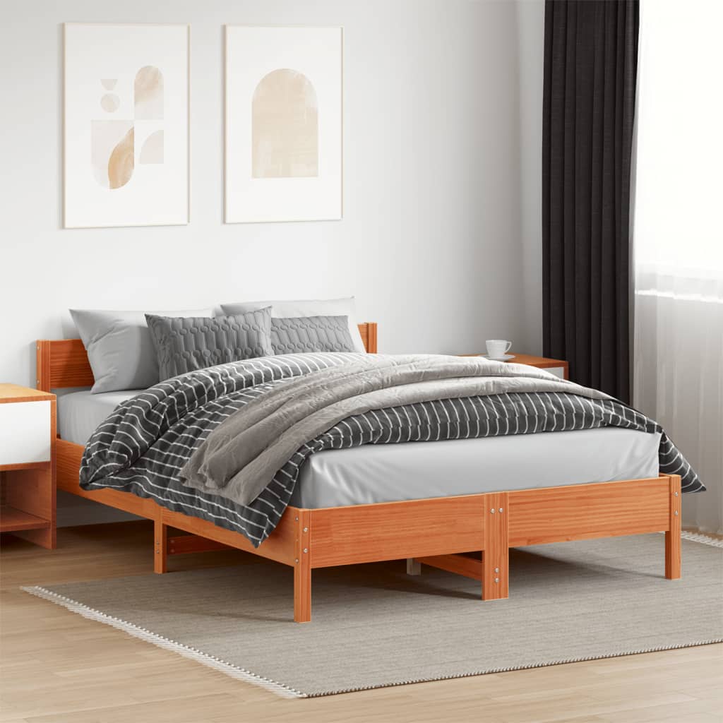 vidaXL Bed Frame without Mattress Wax Brown 150x200 cm King Size Solid Wood Pine