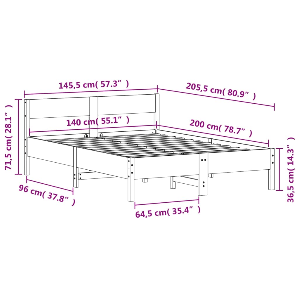 vidaXL Bed Frame without Mattress White 140x200 cm Solid Wood Pine