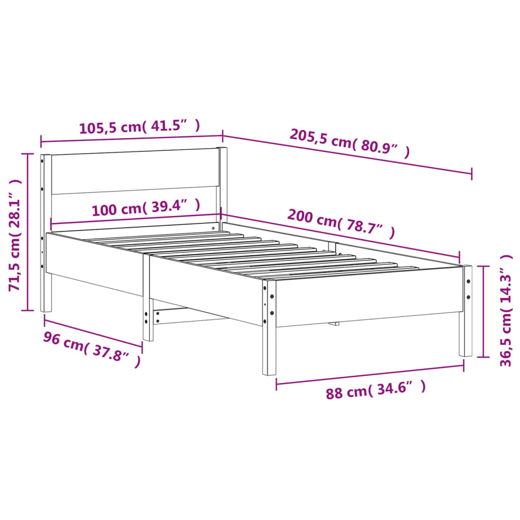 vidaXL Bed Frame without Mattress 100x200 cm Solid Wood Pine