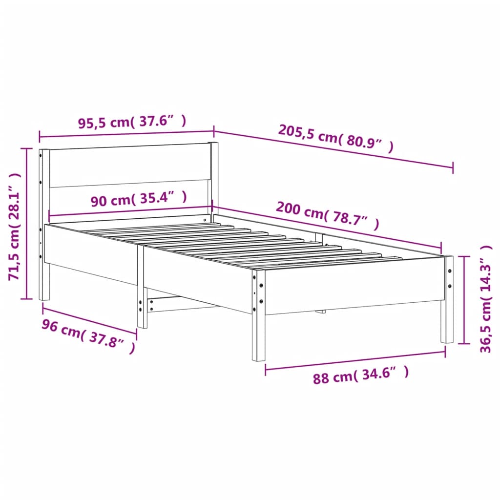 vidaXL Bed Frame without Mattress White 90x200 cm Solid Wood Pine