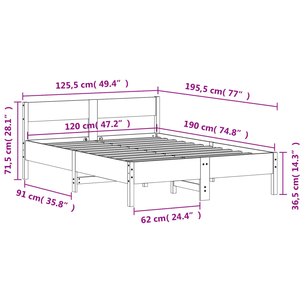 vidaXL Bed Frame without Mattress White 120x190 cm Small Double Solid Wood Pine