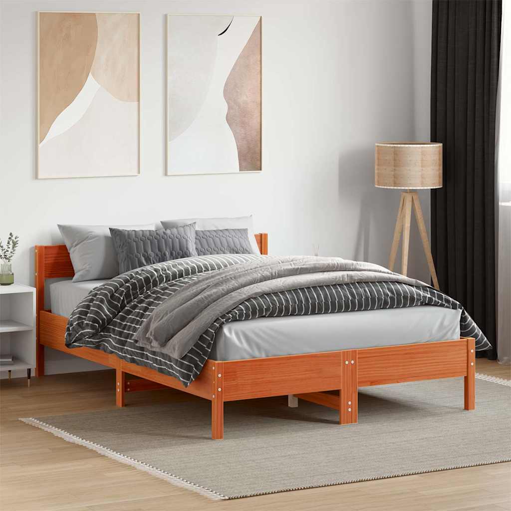 Bed Frame without Mattress Wax Brown 120x190 cm Small Double Solid Wood Pine