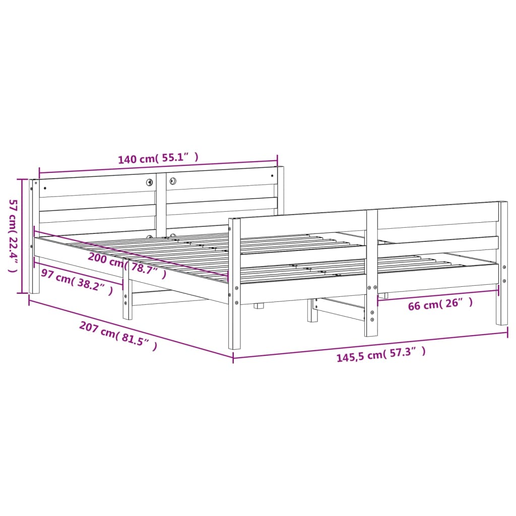 vidaXL Bed Frame without Mattress 140x200 cm Solid Wood Pine