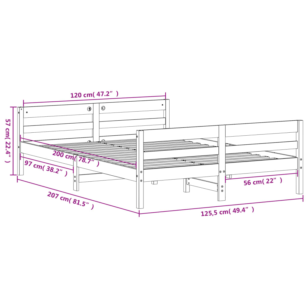 vidaXL Bed Frame without Mattress 120x200 cm Solid Wood Pine