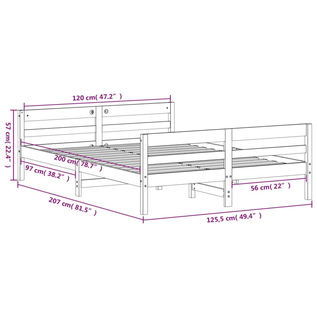 vidaXL Bed Frame without Mattress White 120x200 cm Solid Wood Pine