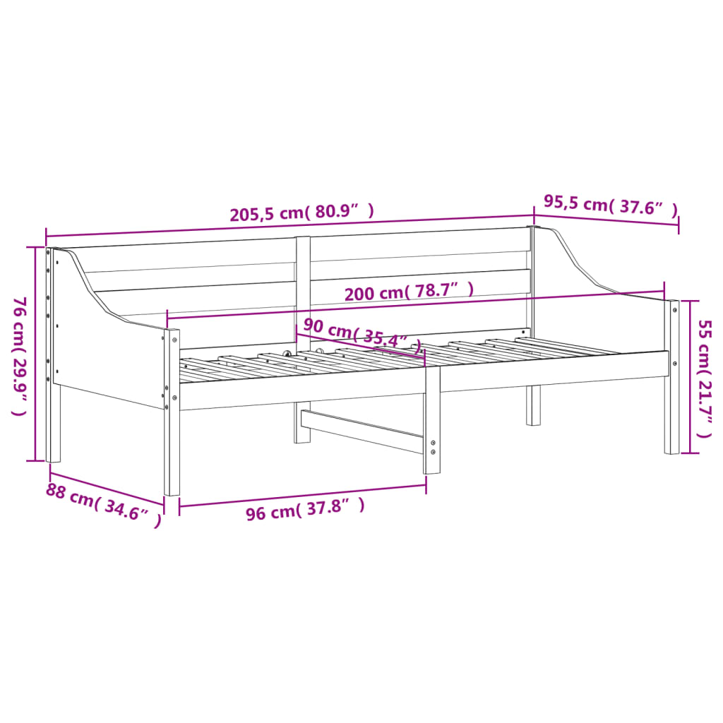 Day Bed without Mattress 90x200 cm Solid Wood Pine