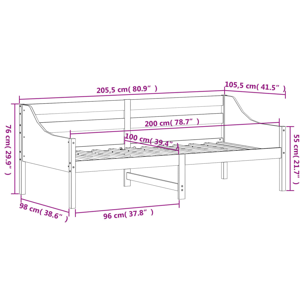 vidaXL Day Bed without Mattress 100x200 cm Solid Wood Pine